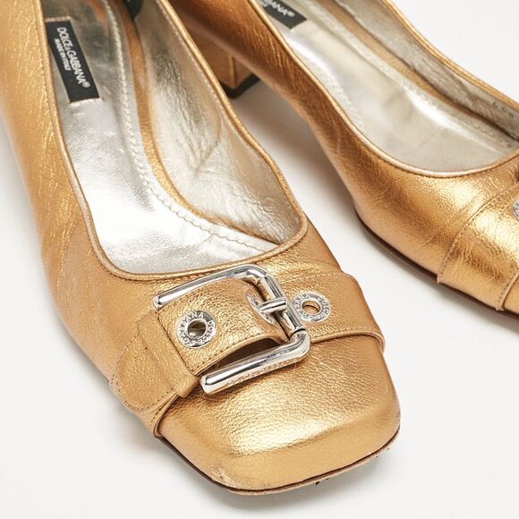 Dolce & Gabbana Metallic Gold Leather Block Heel Pumps Size 39